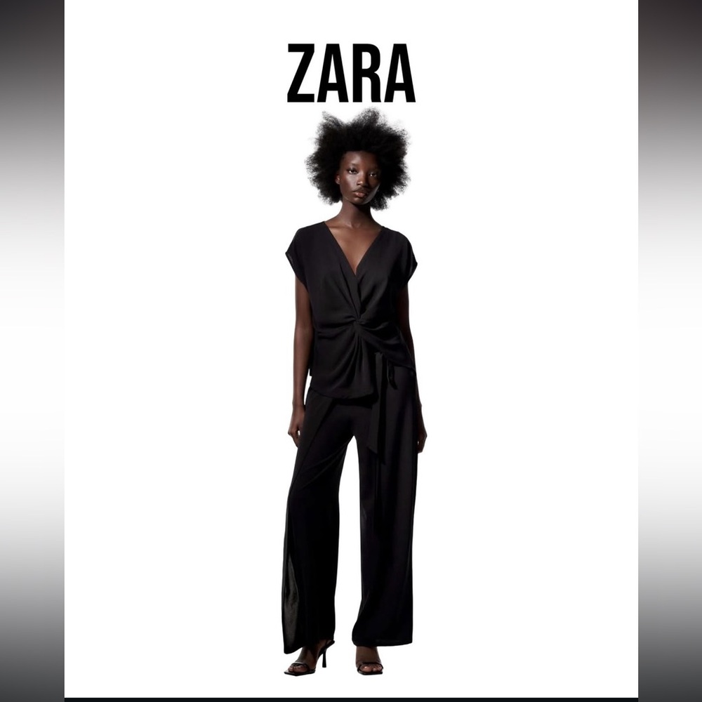 Zara Black Twist-Front Wide Leg Jumpsuit